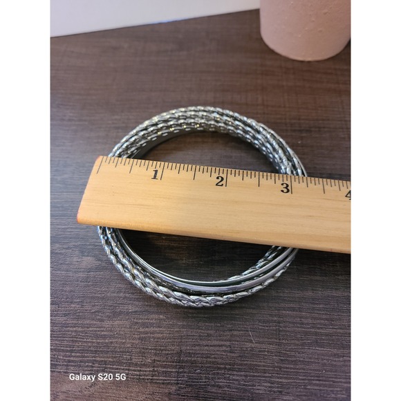 Silver Tone Stackable Bangle Bracelet Set 8 Piece Twisted Rope Smooth Minimalist - Picture 3 of 7